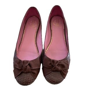 Lilly Pulitzer Slip on Ballet Flats Brown Snakeskin Leather Size 7 M